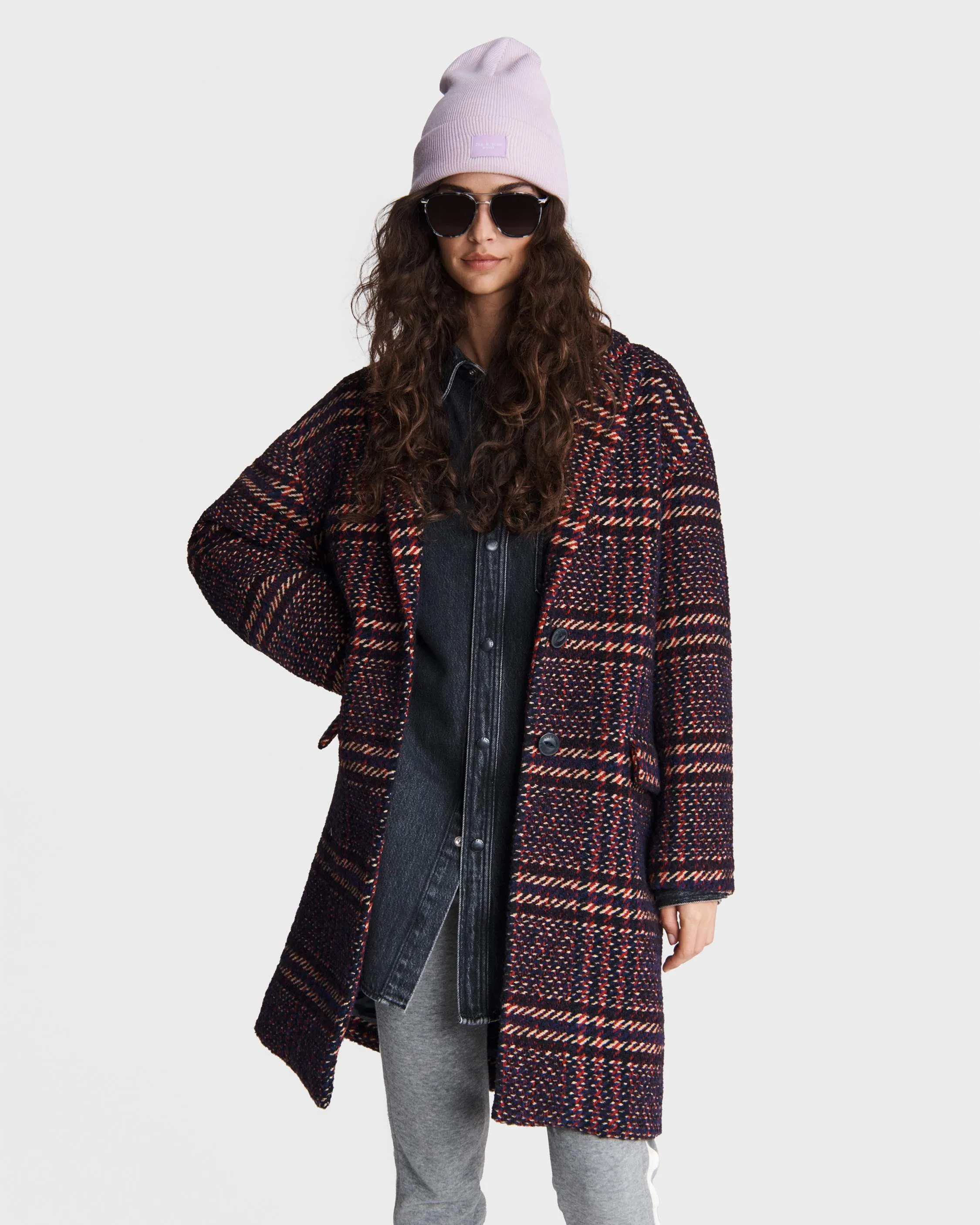 Estelle Cocoon Plaid Coat Purp